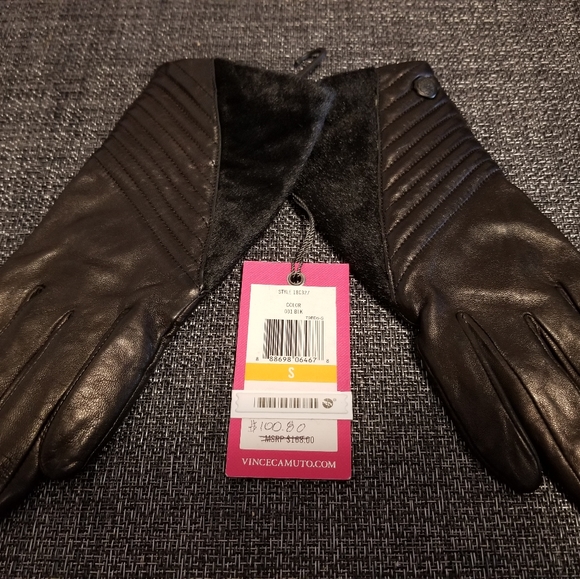 NWT Vince Camuto leather gloves with faux fur trim - Picture 4 of 4